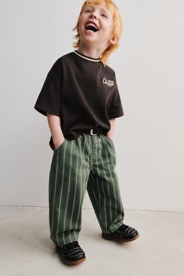 STRIPED BAGGY TROUSERS - Mid-green by Zara