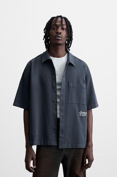 SOBRECAMISA ESTRUTURA BORDADO - Azul-tinta da Zara