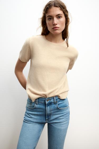 100% CASHMERE SHORT SLEEVE JUMPER - Sand by Zara