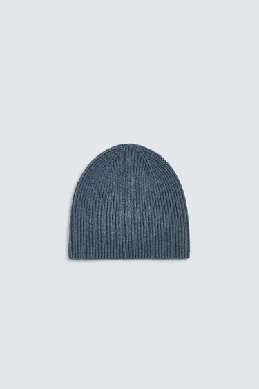 MŨ BEANIE GÂN NỔI CÓ LEN - Xanh dương/ Xám từ Zara