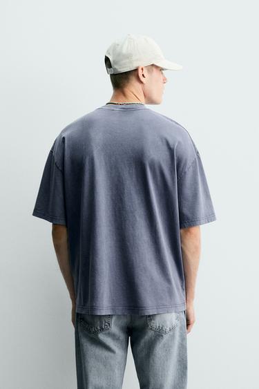 WASHED T-SHIRT WITH STUD PRINT - Blue by Zara - Image 2
