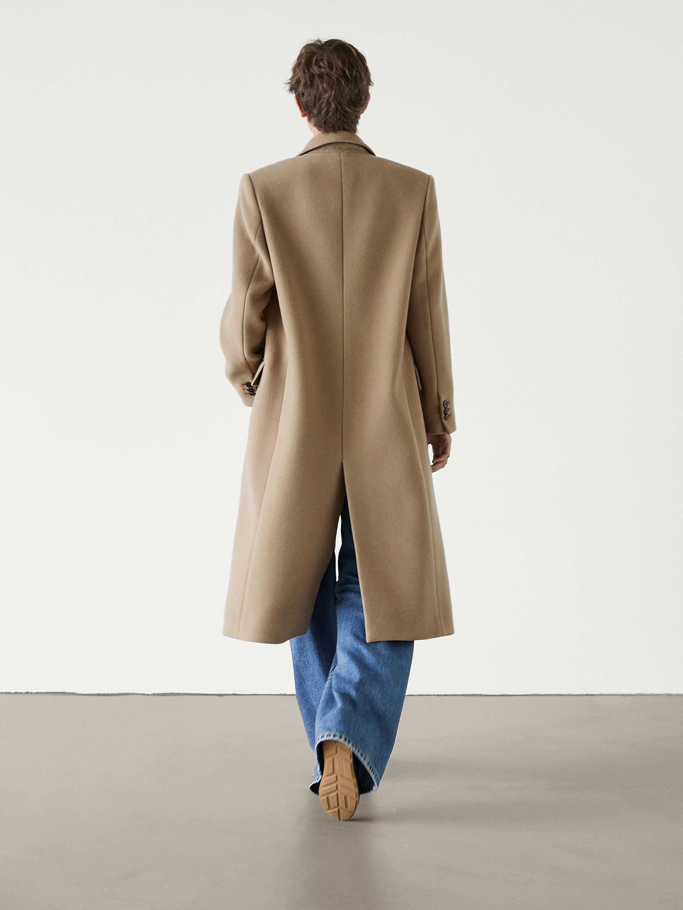 Long double-breasted wool blend coat