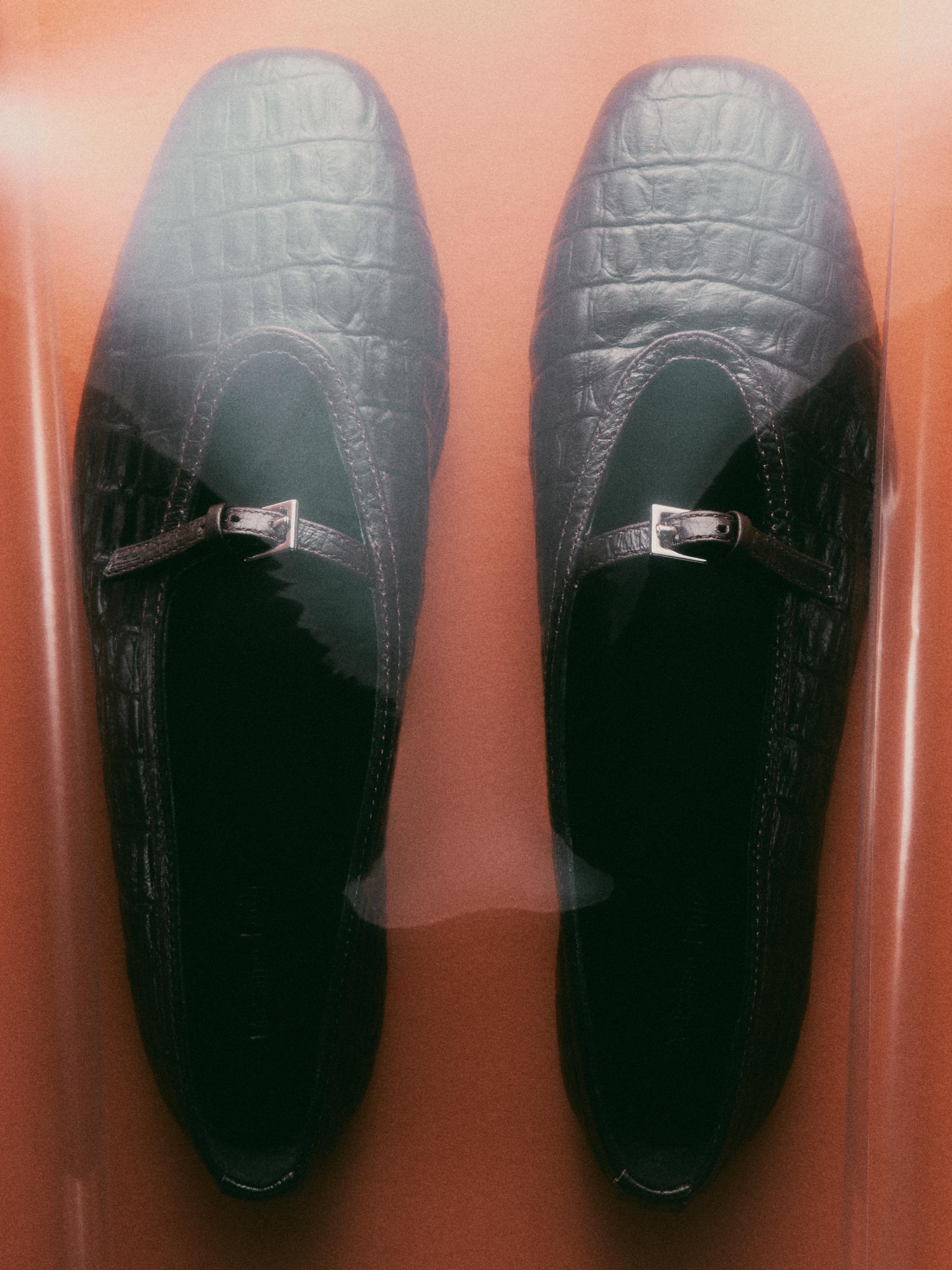 Ballerines en cuir croco souple