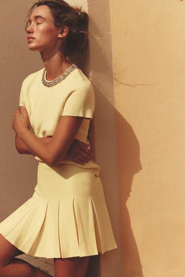 PLEATED KNIT MINI SKIRT - Light yellow by Zara
