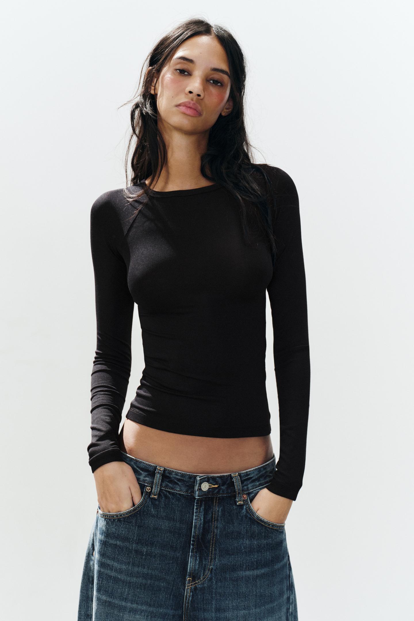 Женская футболка Zara Raglan Sleeve, цвет: Чёрный — фото 3