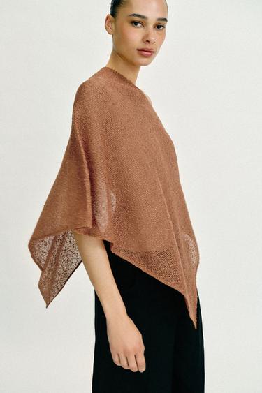 Zara METALLIC THREAD ASYMMETRIC CAPE - Brown