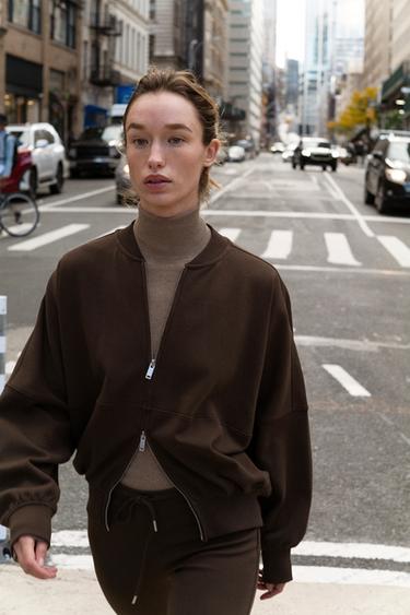 BOMBER ΤΖΑΚΕΤ INTERLOCK - Καφέ του Zara