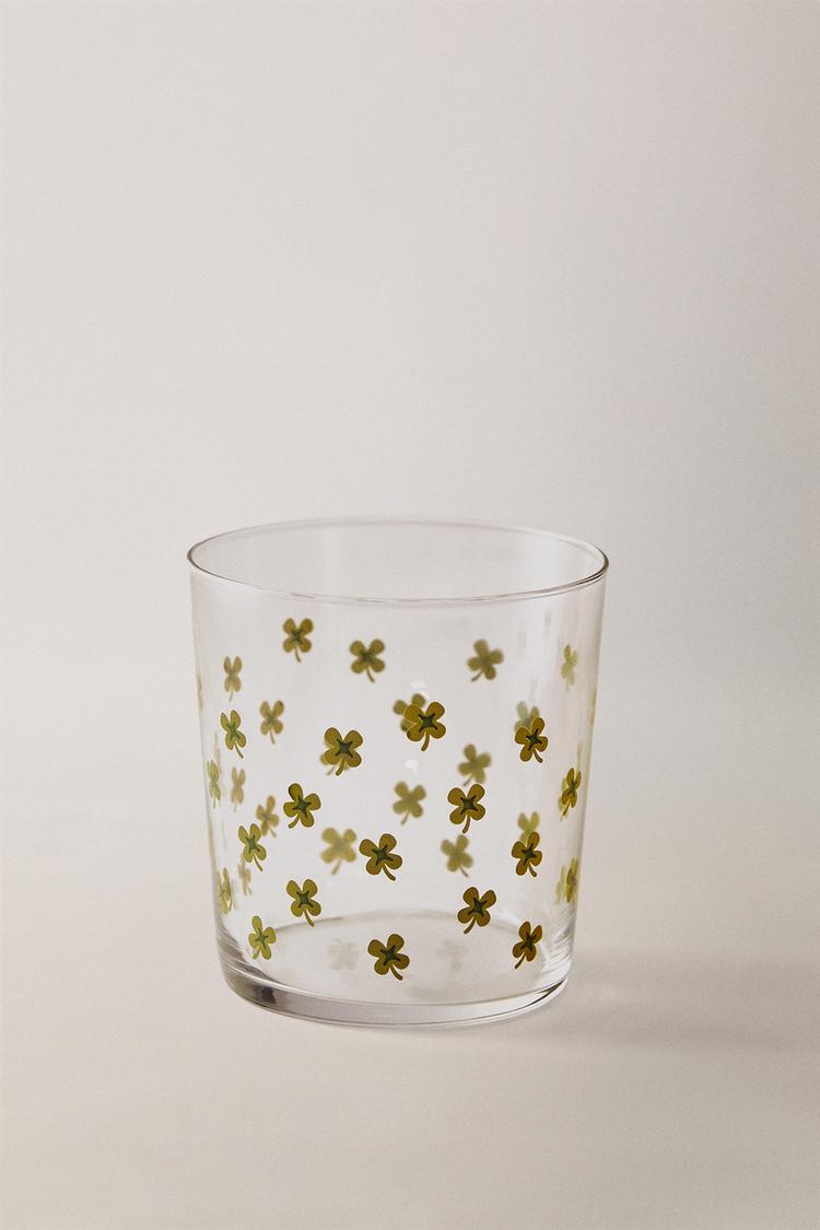 GLASS TUMBLER WITH TRANSFER — Green