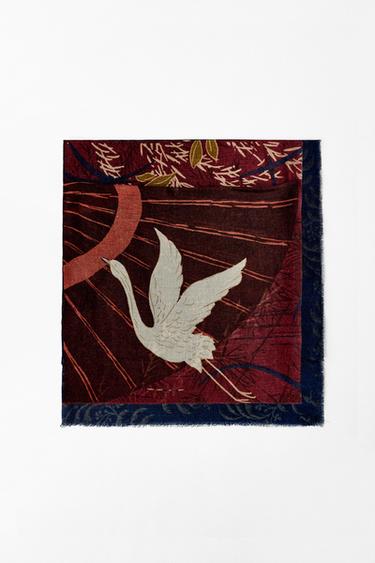 Zara FLORAL PRINT SCARF - Burgundy