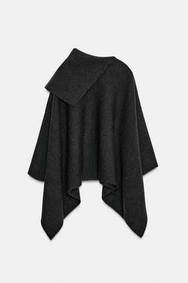 CAPE AVEC LAINE COL ASYMÉTRIQUE - Gris foncé de Zara - Image 7