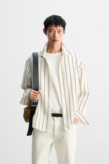 STRIPED FLOWING SHIRT - Beige by Zara