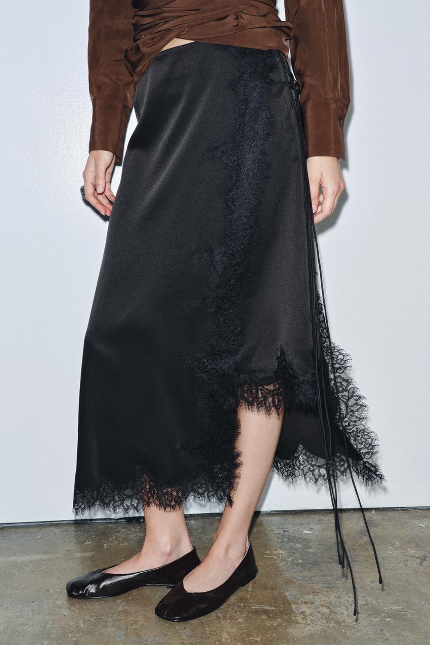 SATIN EFFECT LACE SKIRT ZW COLLECTION