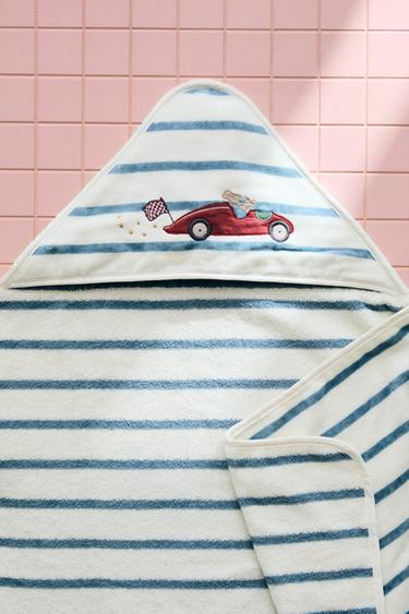 TOALHA BANHO INFANTIL CAPUZ CÃO PILOTO DE CORRIDAS - Azul / Branco da Zara