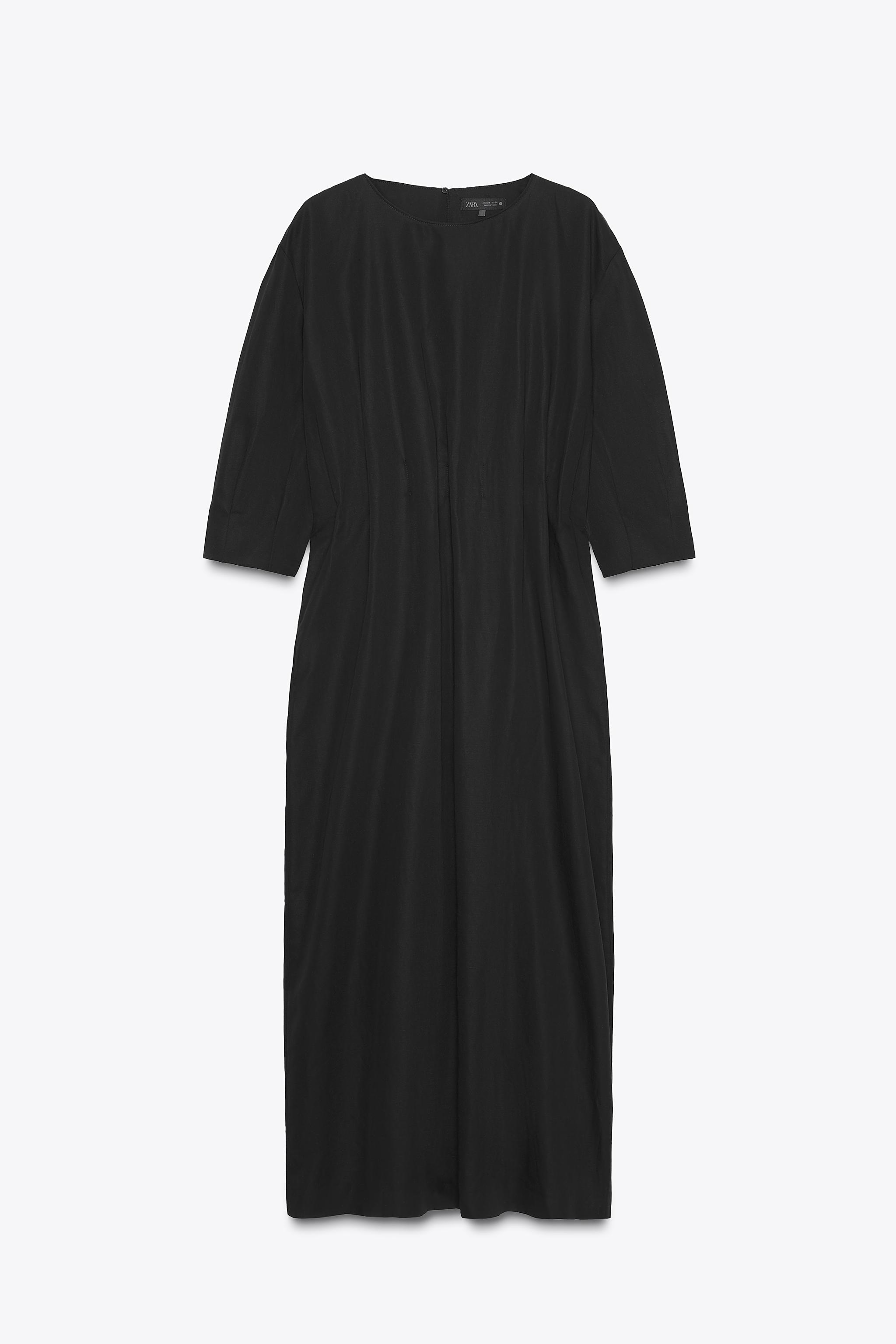 【ザラ】ボートネック ドレス ワンピース 半袖 無地 コットン混 S 黒ブラック ZARA - ザラ ZARA ワンピース 半袖 ミニ シンプル S ブラック 黒