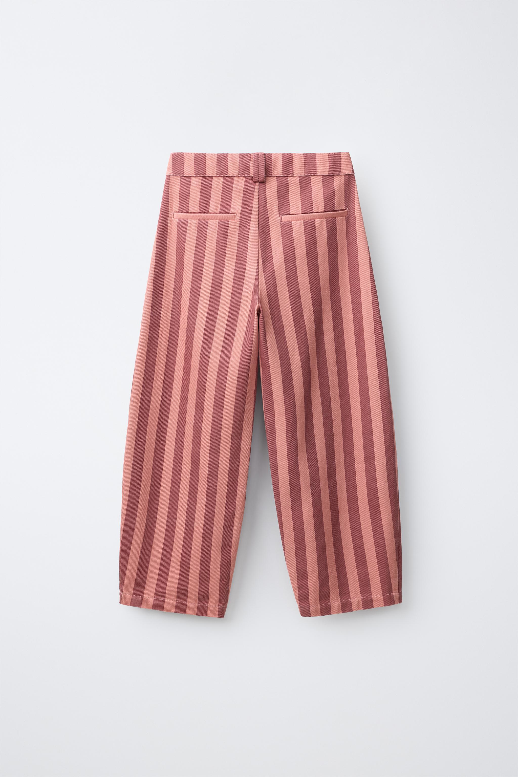 STRIPED BARREL PANTS — Pink