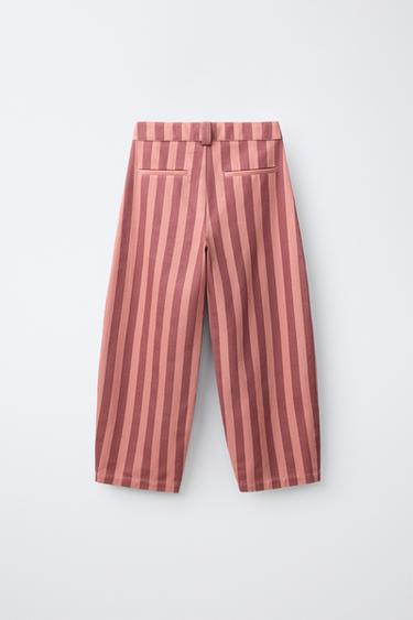 STRIPED BARREL PANTS — Pink 2