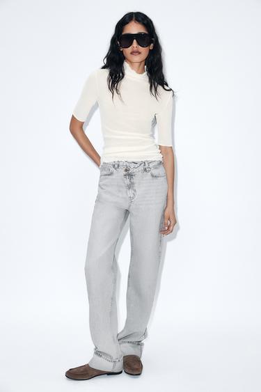 Zara Z.09 STRAIGHT CROSSOVER WAIST HIGH WAIST FULL LENGTH JEANS - Gray