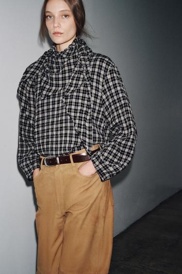 CHECK SHIRT WITH MULTIPOSITIONAL SCARF ZW COLLECTION - Mid-grey by Zara - Image 2