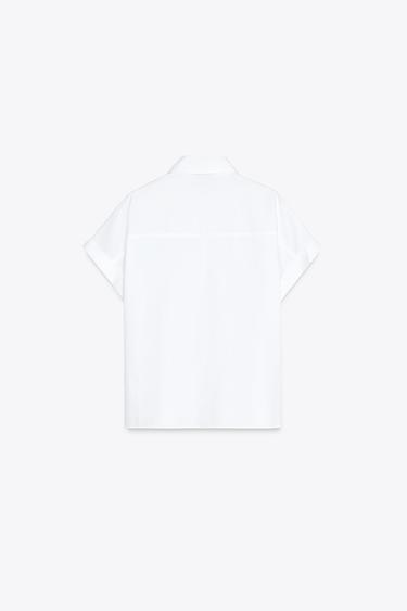CHEMISE EN POPELINE COL BIJOUX - Blanc de Zara - Image 7