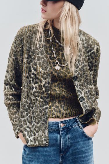 GILET EN MAILLE IMPRIMÉ ANIMALIER MÉTALLISÉ - Leopard de Zara