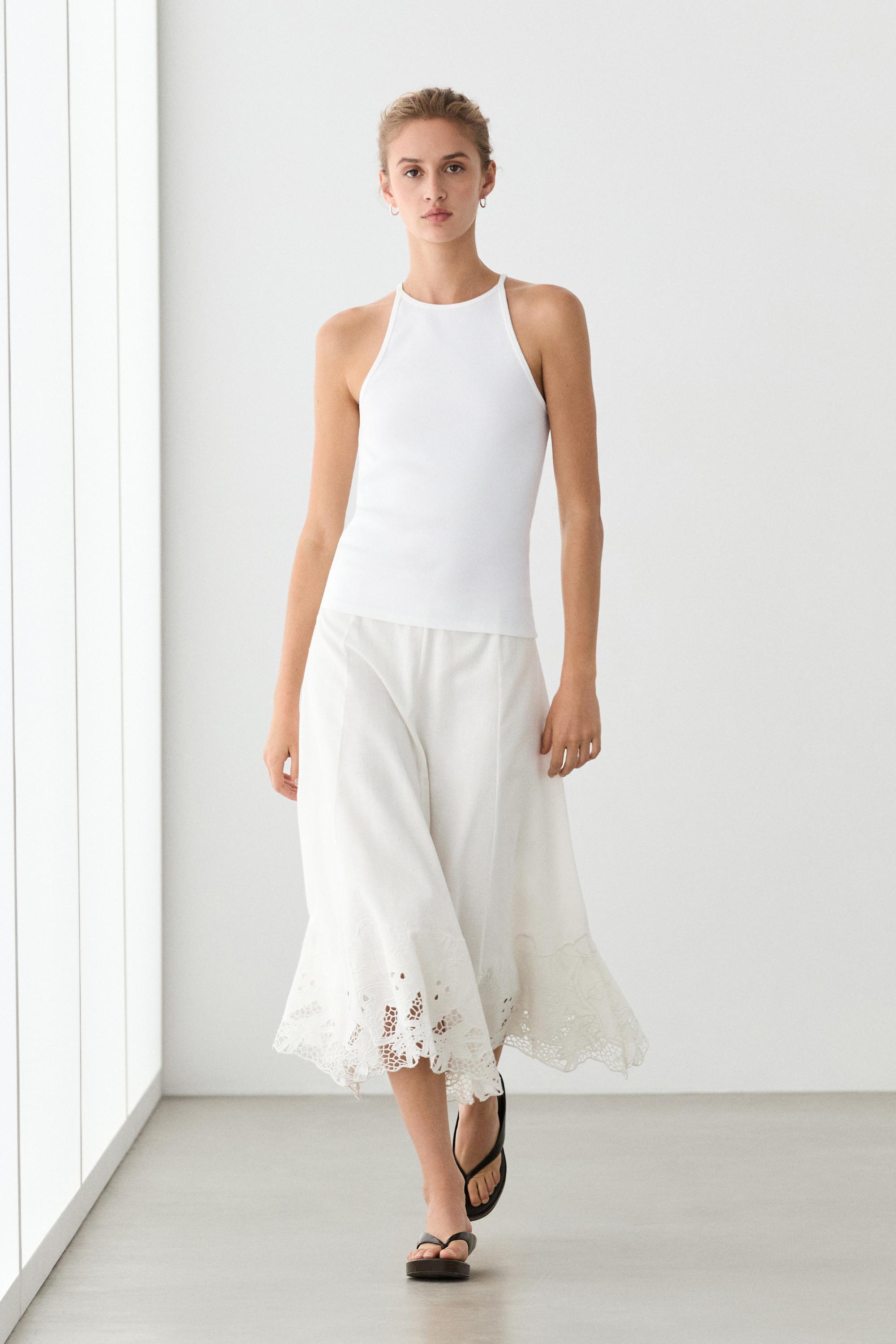 Cotton blend halter top - White | ZARA United States