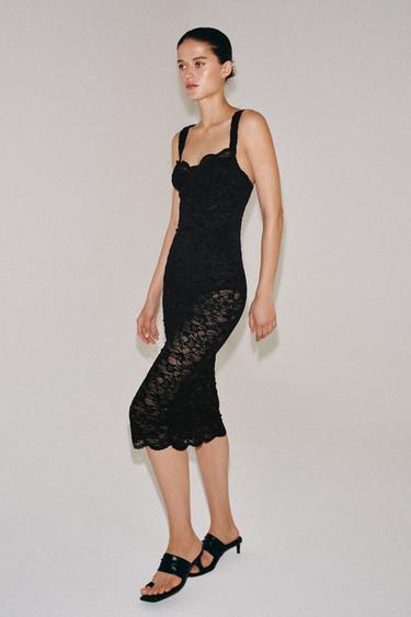 ROBE MI-LONGUE DENTELLE - Noir de Zara - Image 4