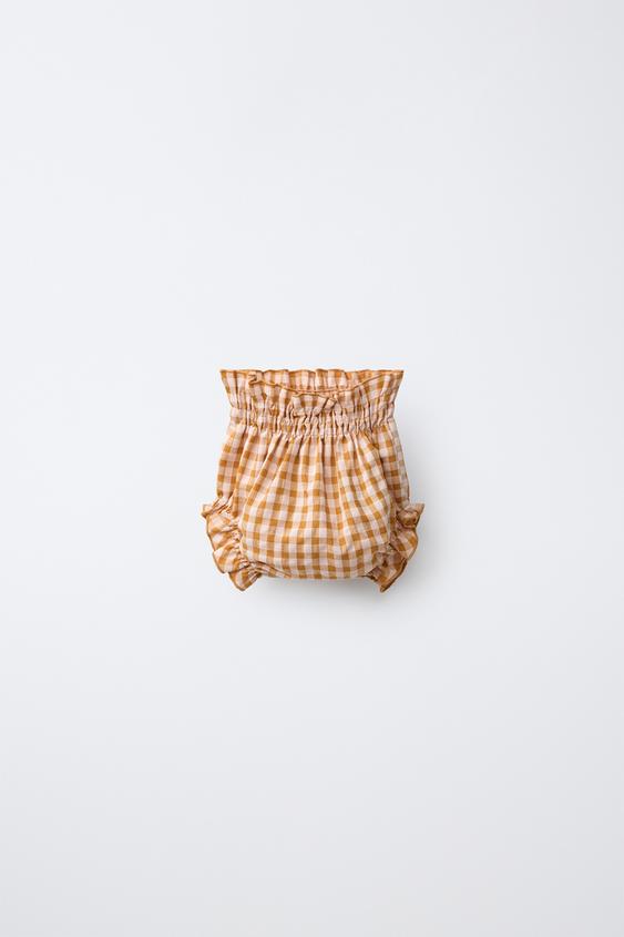 CULOTTE À IMPRIMÉ CARREAUX VICHY - Moutarde de Zara - Image 0