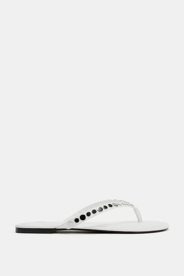STUDDED FLAT SANDALS - White by Zara