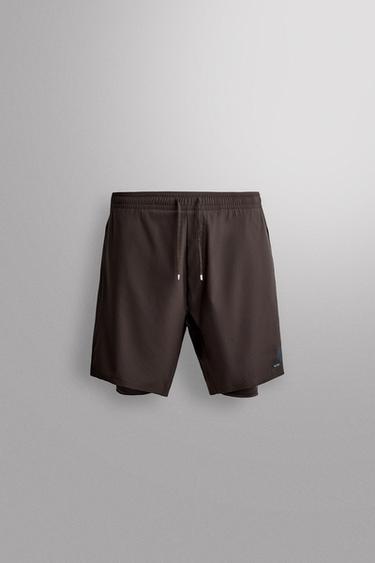 2-IN-1 BASIC TRAINING SHORTS - Brown by Zara