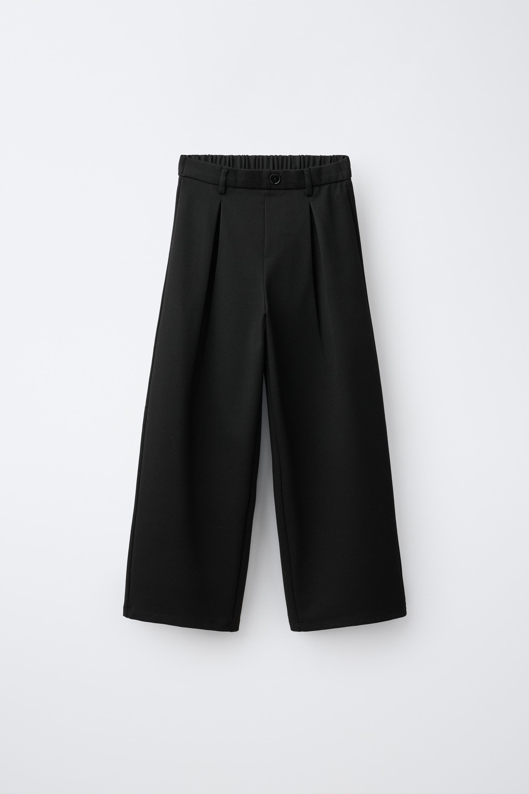PLEATED WIDE LEG PANTS — Black