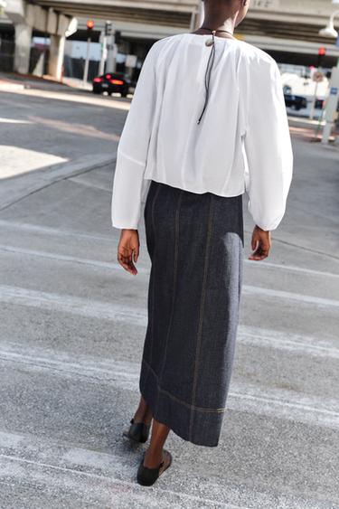 JUPE Z1975 MI-LONGUE EN DENIM À CEINTURE - Bleu de Zara - Image 2