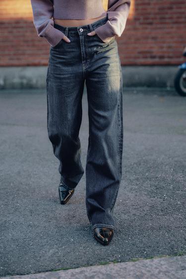 JEANS TRF STRAIGHT WIDE TIRO ALTO - Marino de Zara