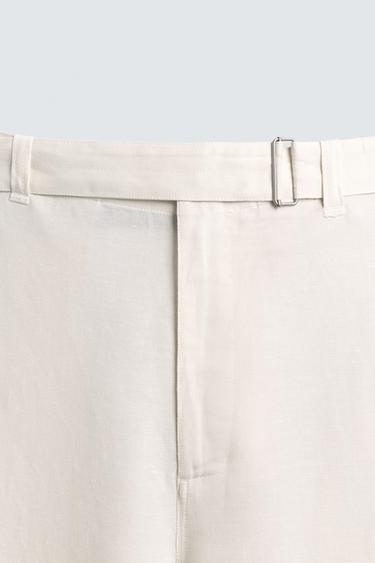 RELAXED FIT VISCOSE-LINEN TROUSERS WITH BELT - Ecru by Zara - Image 7