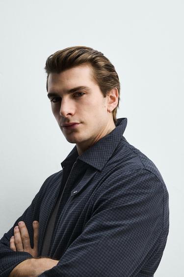 BLOUSON REGULAR FIT À CARREAUX - Bleu marine de Zara - Image 4