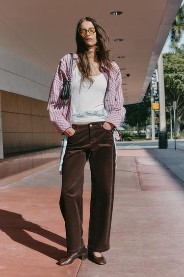 STRAIGHT-LEG CORDUROY TROUSERS - Brown by Zara