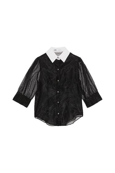 DOT BLOUSE WITH CONTRASTING COLLAR