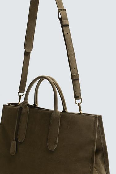 SAC BANDOULIÈRE EN CUIR - Gris taupe de Zara - Image 4