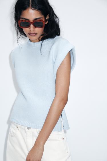CHALECO PUNTO HOMBROS MARCADOS - Azul de Zara
