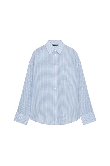 오버사이즈 포켓 거즈 셔츠 - Zara 크림 / 블루