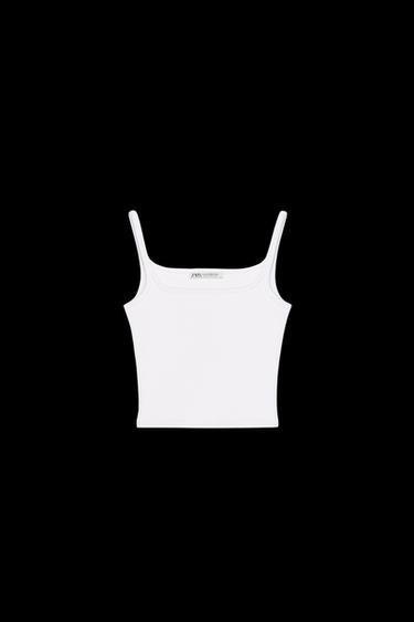 CROPPED RIBBED T-SHIRT - White by Zara - Image 0