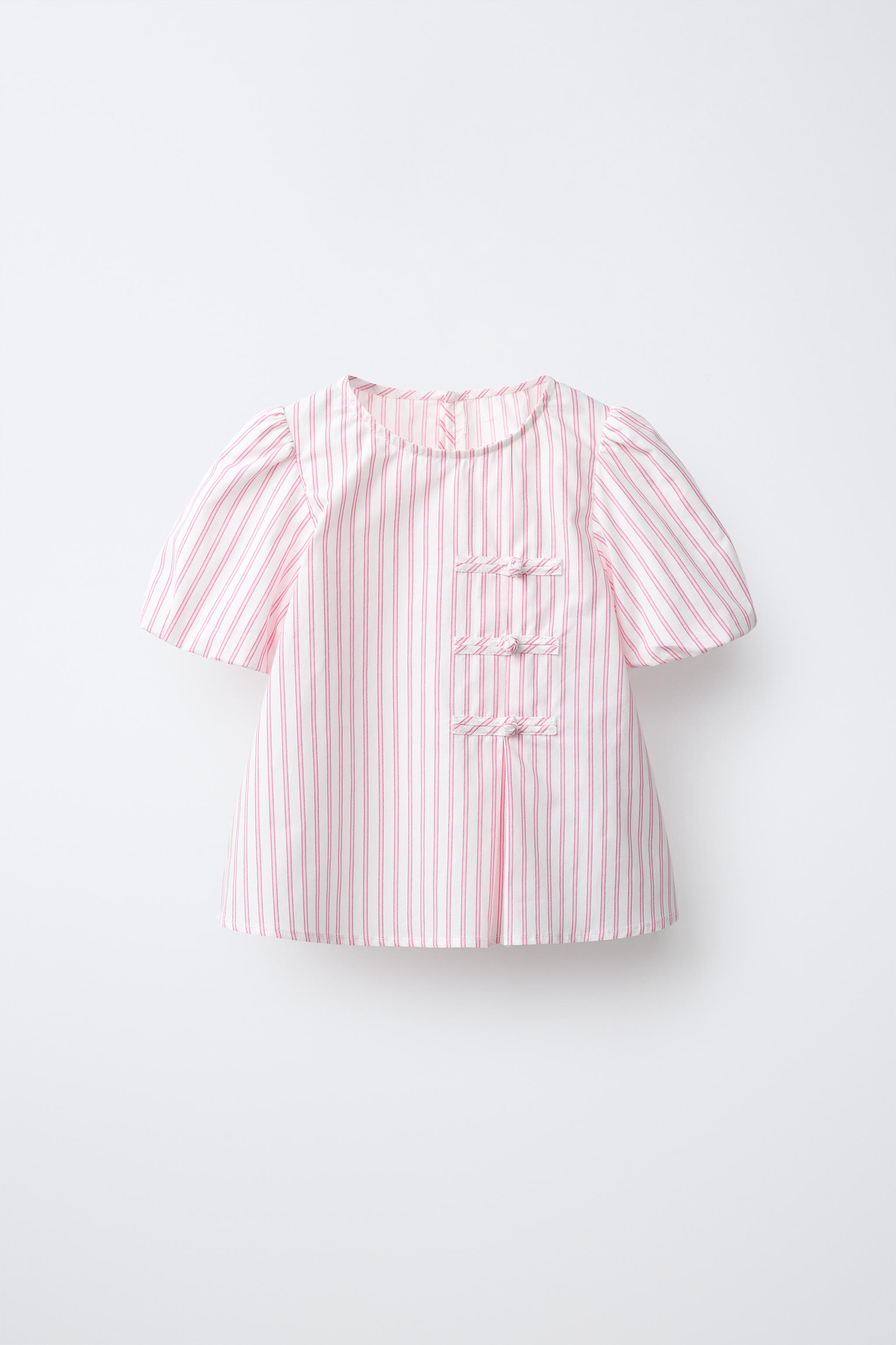 STRIPED FROG FASTENING BLOUSE