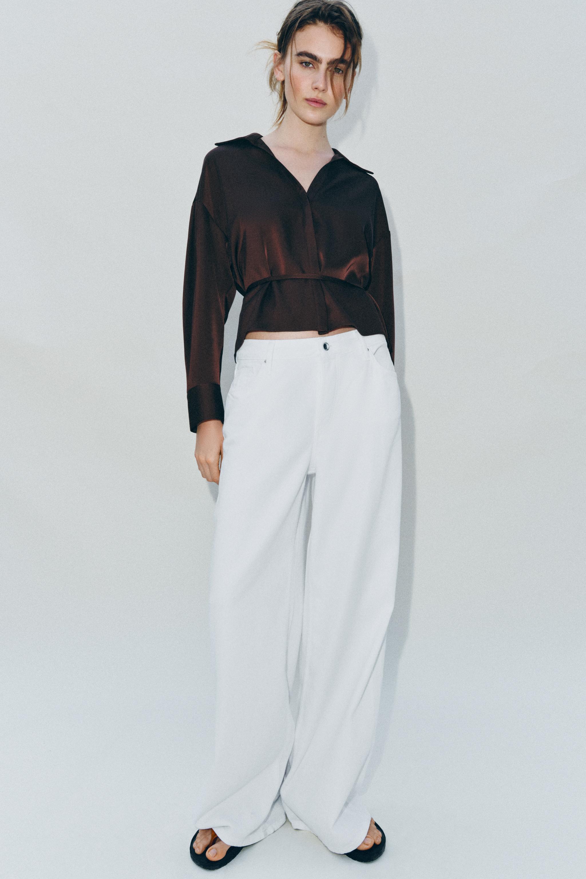 BELTED SATIN EFFECT BLOUSE