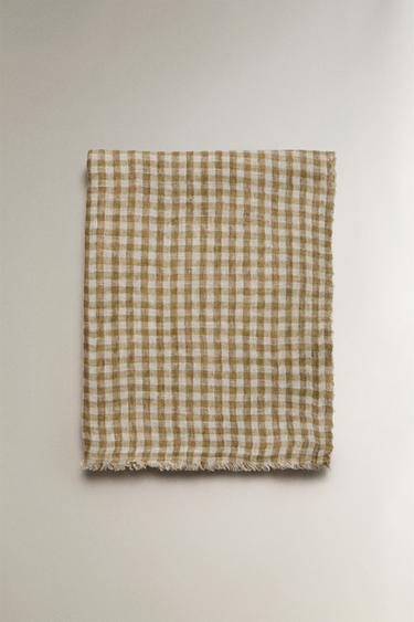 CHECK LINEN THROW - Sand by Zara