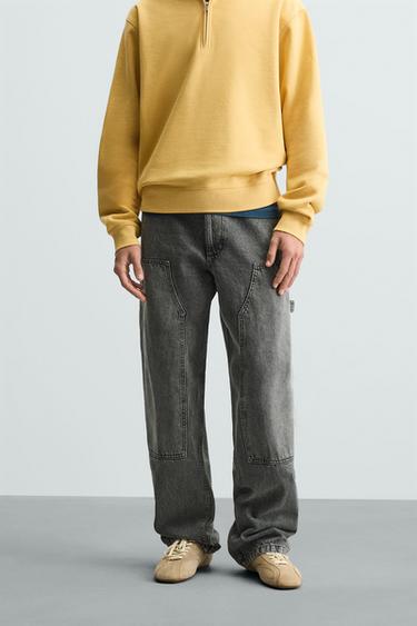 Zara WASHED CARPENTER POCKET PANTS - Mid-gray
