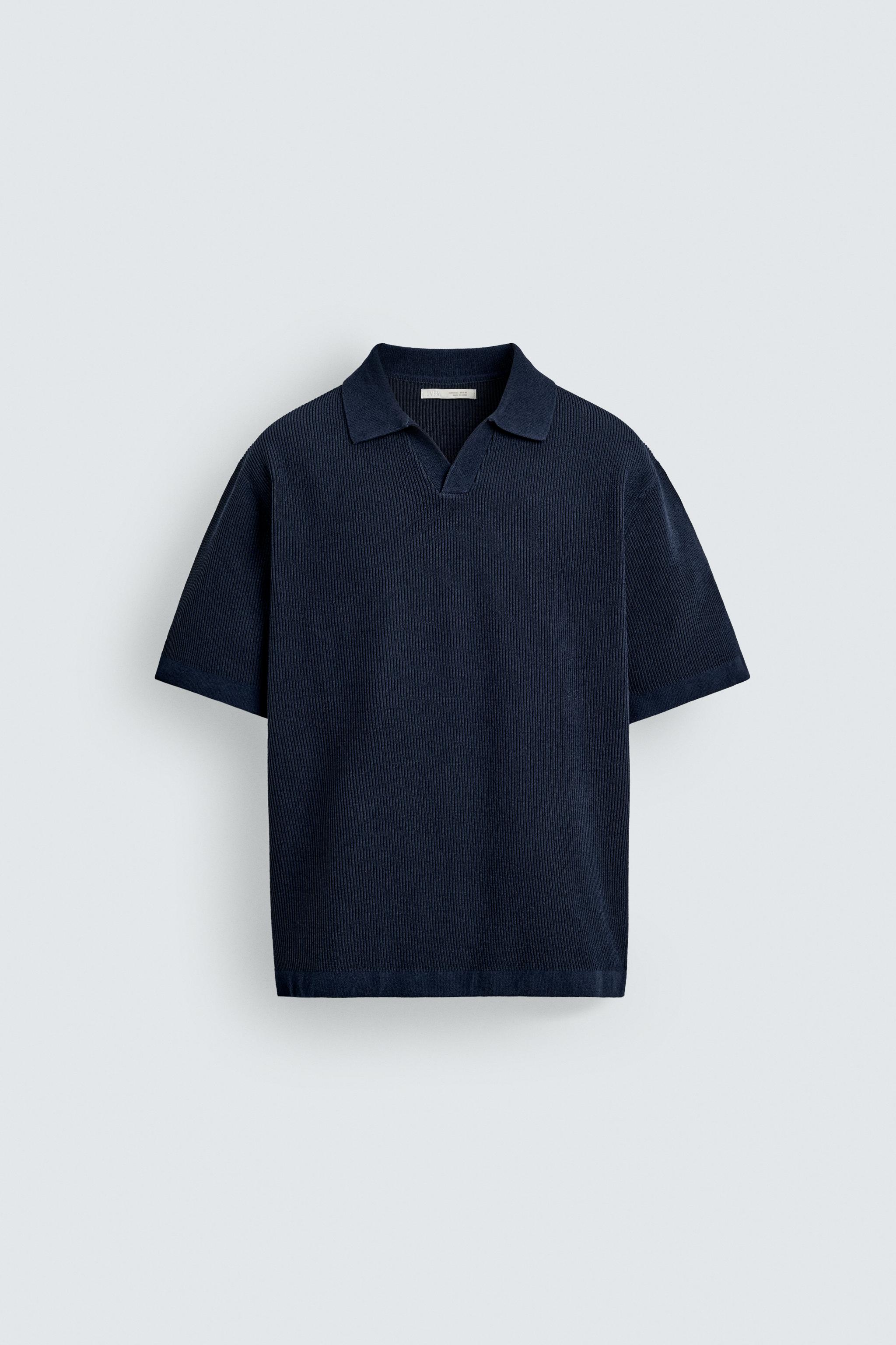 ZARA　ソフトタッチ ニットポロシャツ　Sサイズ　ブルー ZARA - ZARA ソフトタッチ ニットポロシャツ Sサイズ ブルーの通販 by