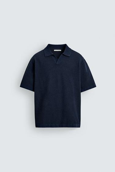 Zara 織紋針織POLO衫 - 海藍色