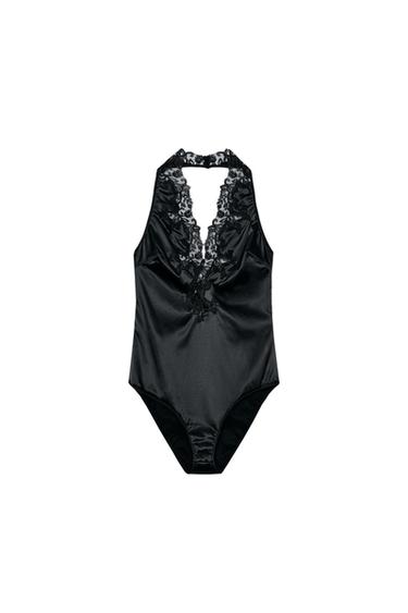 BODY SATINADO HALTER ENCAJE ZW COLLECTION - Negro de Zara