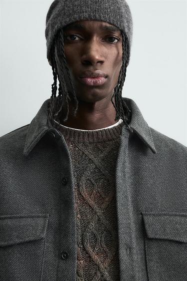 Zara WATER-REPELLENT TWILL TEXTURED OVERSHIRT - Anthracite Gray