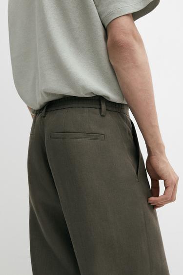 Pantalon straight 100 % lin - Vert de Zara