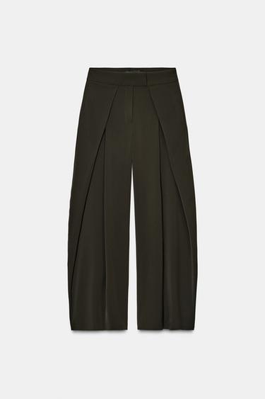 Zara ZW COLLECTION FLOWY PLEATED PANTS - Green